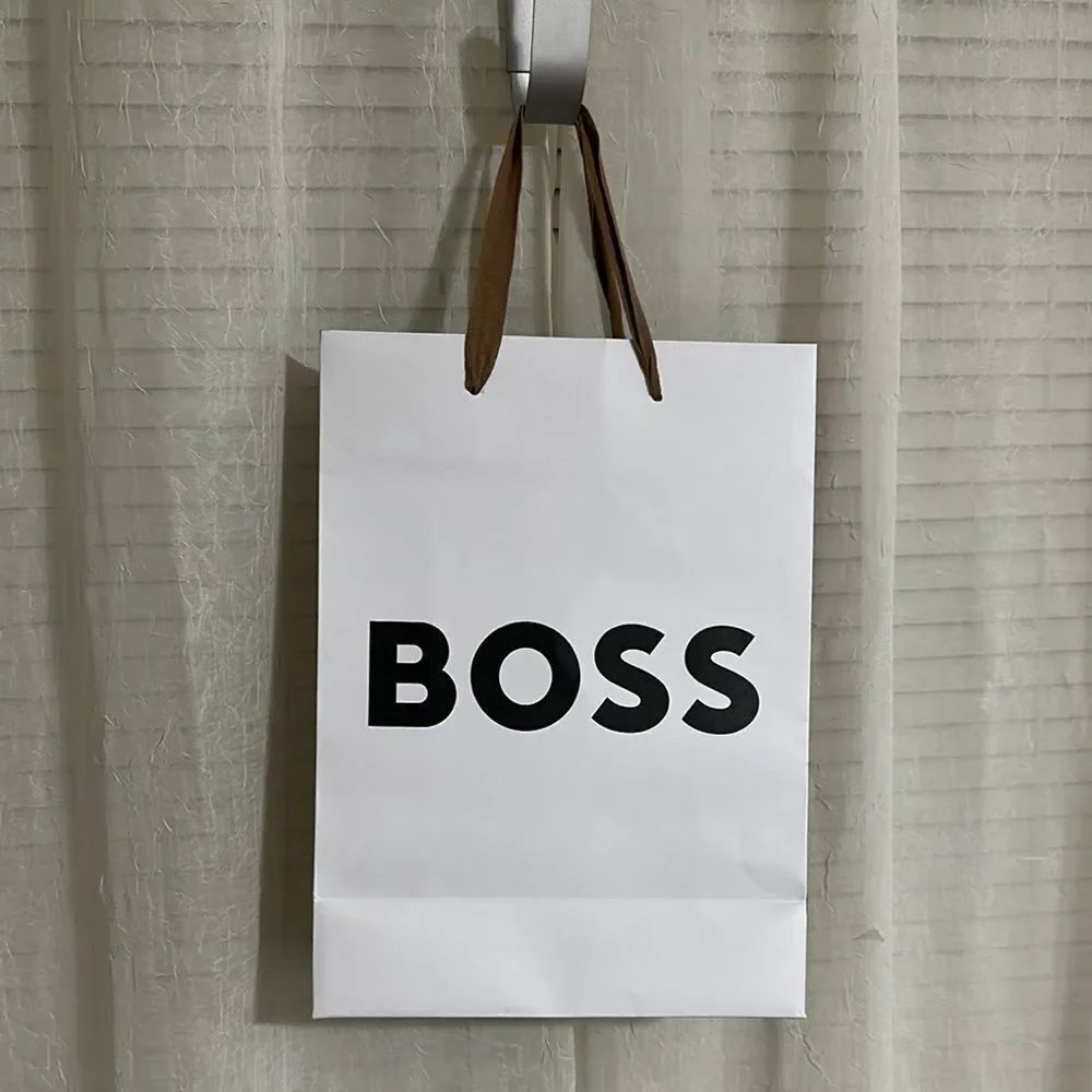 HUGO BOSS White Tan Black Small Shopping Gift Tote Bag with Extra Tags